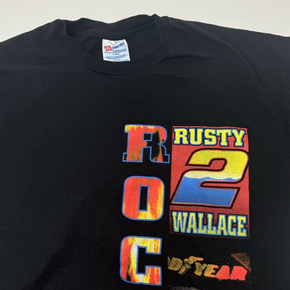Vintage Hanes 1996 XL Rusty Wallace Miller‎ Thunderbird Rocket Print Shirt